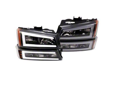 LED C-Light Bar Headlights; Black Housing; Clear Lens (03-06 Silverado 1500)