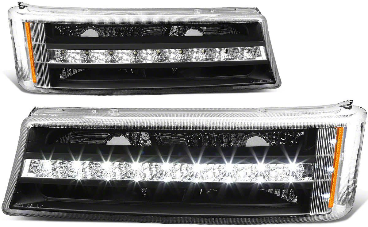 Silverado 1500 LED DRL Bumper Lights with Amber Corners; Black (03-06 ...