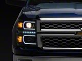 LED DRL Headlights with Amber Corners; Black Housing; Clear Lens (14-15 Silverado 1500)