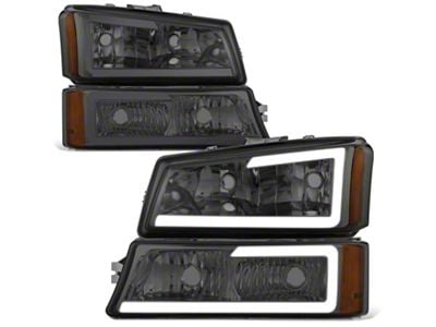 LED DRL Headlights with Amber Corners; Chrome Housing; Smoked Lens (03-06 Silverado 1500)