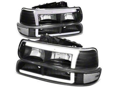 LED DRL Headlights with Clear Corners; Black Housing; Clear Lens (99-02 Silverado 1500)