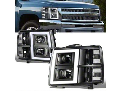 LED DRL Headlights with Clear Corners; Black Housing; Clear Lens (07-13 Silverado 1500 w/ Factory Halogen Headlights)