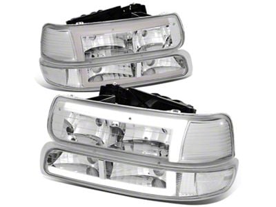 LED DRL Headlights with Clear Corners; Chrome Housing; Clear Lens (99-02 Silverado 1500)