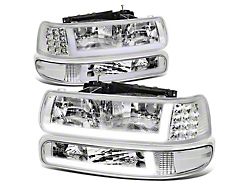 LED DRL Headlights with Clear Corners; Chrome Housing; Clear Lens (99-02 Silverado 1500)