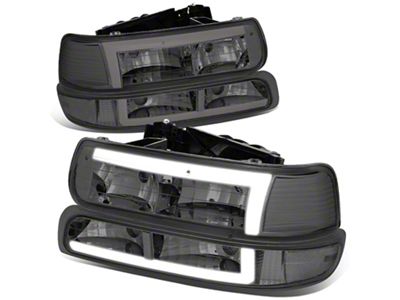 LED DRL Headlights with Clear Corners; Chrome Housing; Smoked Lens (99-02 Silverado 1500)