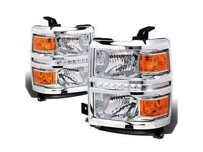 LED DRL Projector Headlights with Amber Corners; Chrome Housing; Clear Lens (14-15 Silverado 1500)