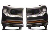 LED DRL Projector Headlights with Clear Corners; Black Housing; Clear Lens (16-18 Silverado 1500 w/ Factory HID Headlights)