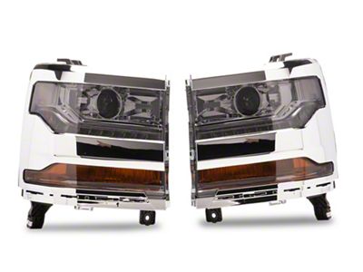 LED DRL Projector Headlights with Clear Corners; Chrome Housing; Smoked Lens (16-18 Silverado 1500 w/ Factory HID Headlights)