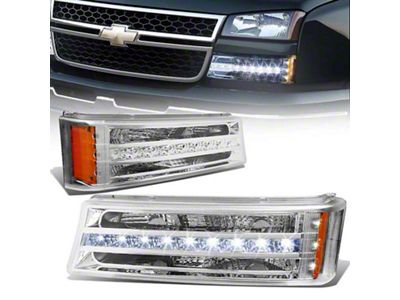 LED DRL Turn Signal Bumper Lights; Chrome (03-06 Silverado 1500)