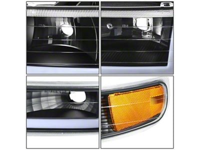 LED Switchback Headlights with Amber Corners; Black Housing; Clear Lens (99-02 Silverado 1500)