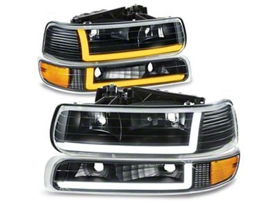 LED Switchback Headlights with Clear Corners; Black Housing; Clear Lens (99-02 Silverado 1500)