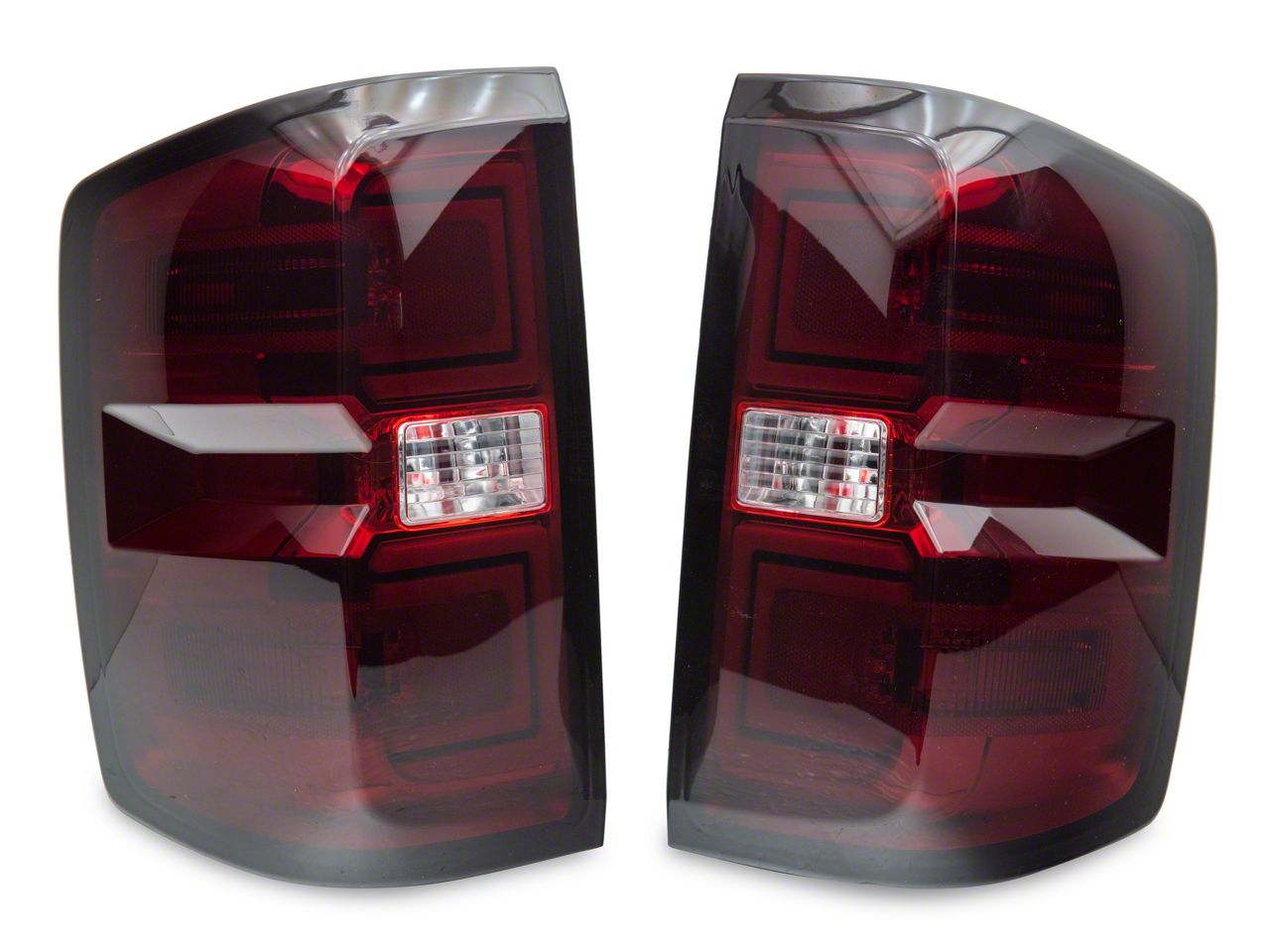 Silverado 1500 Led Tail Lights Chrome Housing Dark Red Lens 14 18 Silverado 1500 W Factory