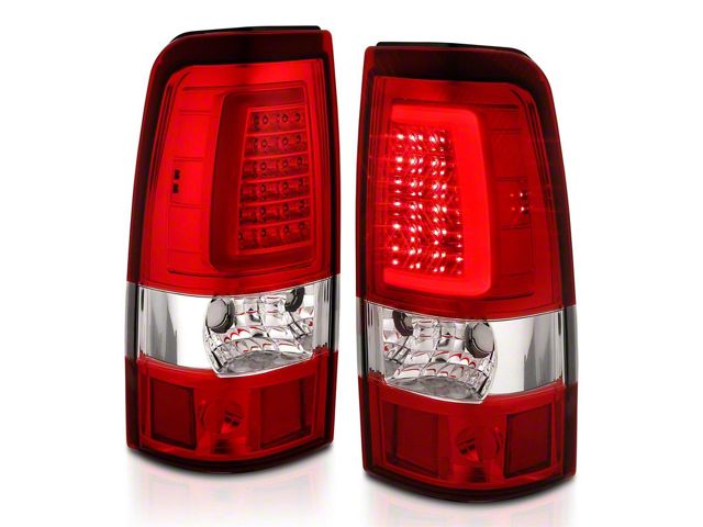 Plank Style LED Tail Lights; Chrome Housing; Red Lens (03-06 Silverado 1500 Fleetside)