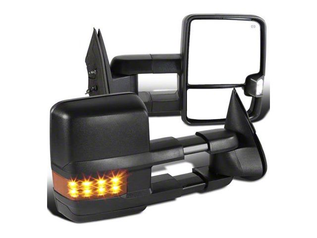 Powered Heated Towing Mirrors with Amber LED Turn Signals; Black (99-02 Silverado 1500)