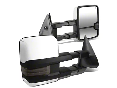 Powered Heated Towing Mirrors with Smoked Amber LED Turn Signal; Chrome (99-02 Silverado 1500)