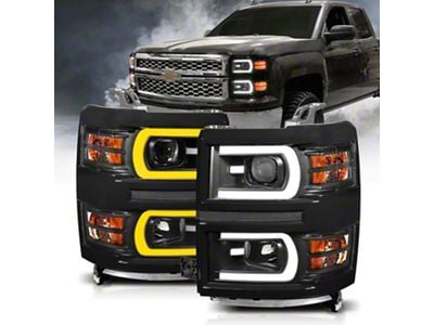 Projector Plank Style Switchback Headlights; Black Housing; Clear Lens (14-15 Silverado 1500)