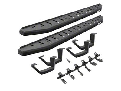 Go Rhino RB20 Running Boards with Drop Steps; Protective Bedliner Coating (19-25 Silverado 1500 Double Cab)