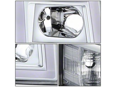 Rectangle LED DRL Headlights with Clear Corners; Chrome Housing; Clear Lens (07-13 Silverado 1500)