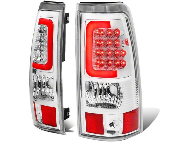 Red C-Bar LED Tail Lights; Chrome Housing; Clear Lens (03-06 Silverado 1500 Fleetside)