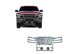 Rugged Heavy Duty Grille Guard with 5.30-Inch Black Round LED Lights; Black (07-13 Silverado 1500)