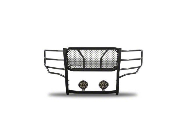 Rugged Heavy Duty Grille Guard with 7-Inch Black Round LED Lights; Black (14-18 Silverado 1500 w/o Active Grille Shutters)