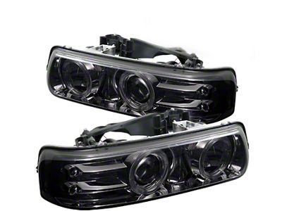 Signature Series LED Halo Projector Headlights; Chrome Housing; Smoked Lens (99-02 Silverado 1500)