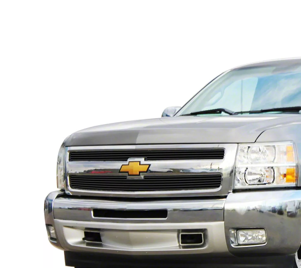 Silverado 1500 Stainless Steel Billet Upper Grille Overlay; Black (07 ...