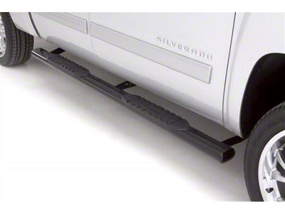 5-Inch Oval Straight Nerf Side Step Bars; Black (07-18 Silverado 1500 Extended/Double Cab)