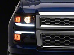 Switchback Sequential LED Bar Projector Headlights; Matte Black Housing; Clear Lens; Black Trim (14-15 Silverado 1500)