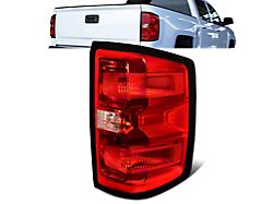 Tail Light; Chrome Housing; Red Lens; Passenger Side (14-18 Silverado 1500 w/ Factory Halogen Tail Lights)