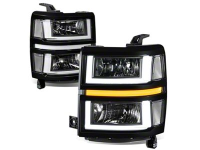 U-Shaped LED DRL Sequential Headlights with Clear Corners; Black Housing; Clear Lens (14-15 Silverado 1500)