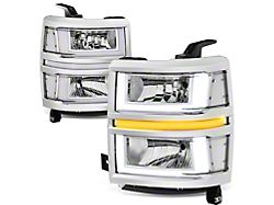 U-Shaped LED DRL Sequential Headlights with Clear Corners; Chrome Housing; Clear Lens (14-15 Silverado 1500)