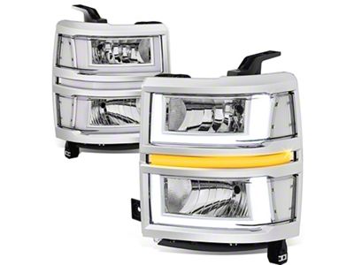 U-Shaped LED DRL Sequential Headlights with Clear Corners; Chrome Housing; Clear Lens (14-15 Silverado 1500)