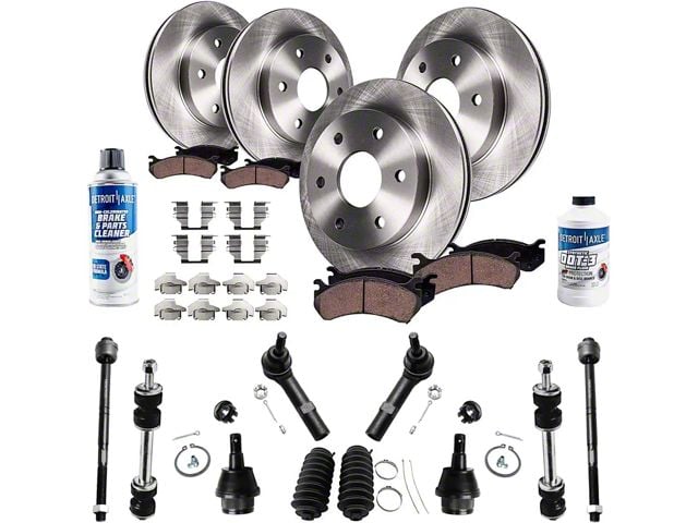 Vented 6-Lug Brake Rotor, Pad, Brake Fluid, Cleaner, Sway Bar Links and Tie Rod Kit; Front and Rear (07-13 Silverado 1500 w/ Rear Disc Brakes)