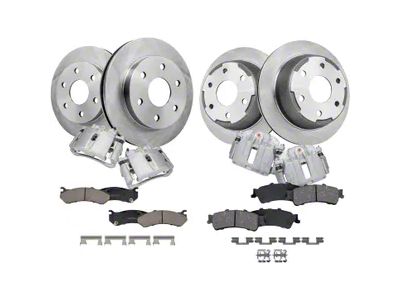 Vented 6-Lug Brake Rotor, Pad and Caliper Kit; Front and Rear (99-02 Silverado 1500 w/ Single Piston Rear Calipers)