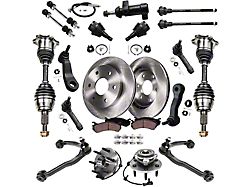 Vented 6-Lug Brake Rotor, Pad, CV Axles, Front Upper Control Arms, Wheel Hub Assemblies, Idler Arm, Pitman Arm and Tie Rod Kit; Front (99-06 4WD Silverado 1500 w/ Rear Disc Brakes)