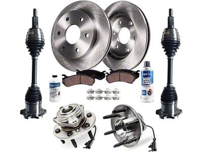 Vented 6-Lug Brake Rotor, Pad, CV Axles, Wheel Hub Assemblies, Brake Fluid and Cleaner Kit; Front (07-13 4WD Silverado 1500)