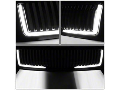 Vertical Slat Style Upper Replacement Grille with L-Pattern LED Light Bar; Black (07-13 Silverado 1500)