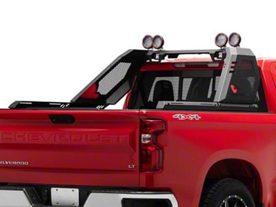 Vigor Roll Bar with 5.30-Inch Red Round Flood LED Lights; Black (07-25 Silverado 1500)