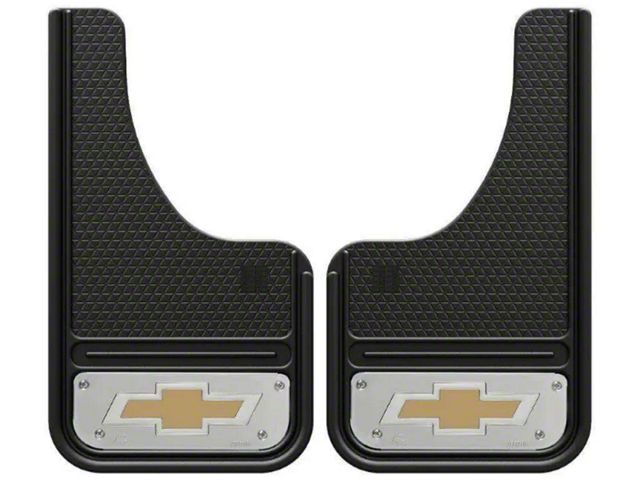 10-Inch x 18-Inch Mud Flaps with Mini Gold Bowtie Logo; Front or Rear (Universal; Some Adaptation May Be Required)