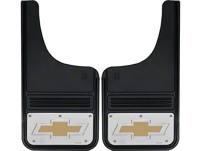 12-Inch x 23-Inch Mud Flaps with Gold Bowtie Logo; Front or Rear (Universal; Some Adaptation May Be Required)