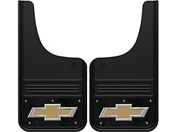 12-Inch x 23-Inch Mud Flaps with Gold Bowtie Logo; Front or Rear (Universal; Some Adaptation May Be Required)