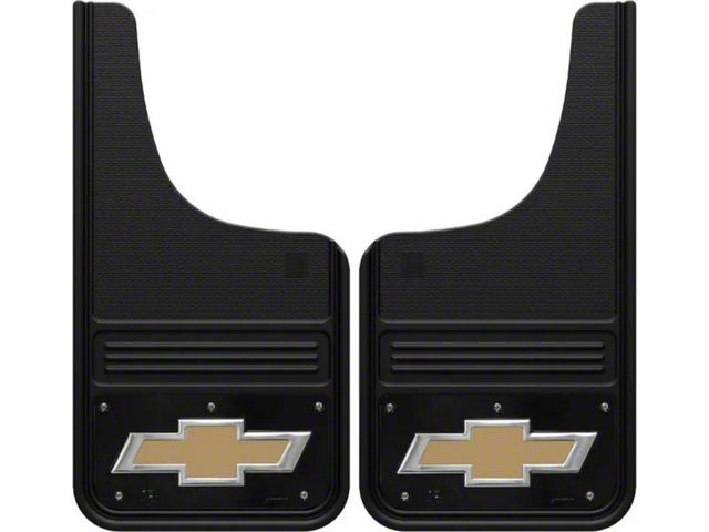 12-Inch x 23-Inch Mud Flaps with Gold Bowtie Logo; Front or Rear (Universal; Some Adaptation May Be Required)