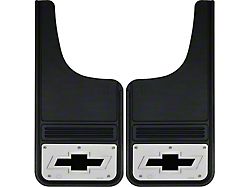 12-Inch x 26-Inch Mud Flaps with Black Bowtie Logo; Front or Rear (Universal; Some Adaptation May Be Required)