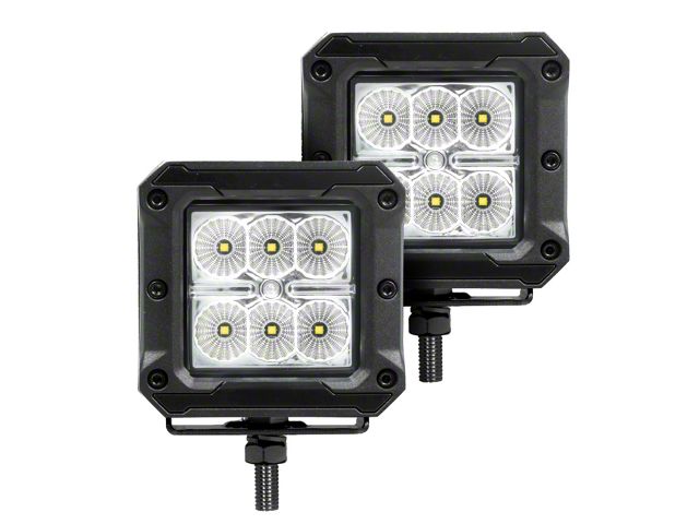 Go Rhino 3-Inch x 3-Inch Bright Series LED Light Pods; Flood Beam (Universal; Some Adaptation May Be Required)