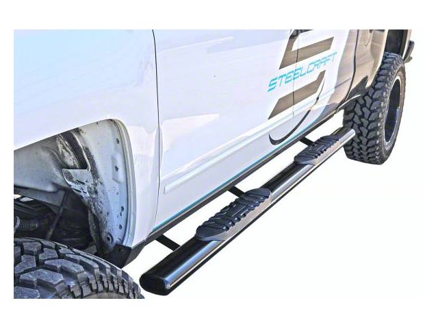 5-Inch Straight Oval Side Step Bars; Semi-Gloss Black (20-24 Silverado 2500 HD Crew Cab)