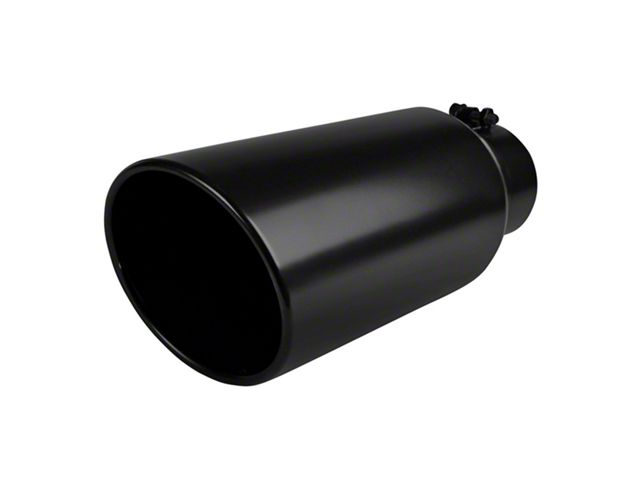 Angled Cut Rolled End Round Exhaust Tip; 6-Inch; Black (Fits 4-Inch Tailpipe)