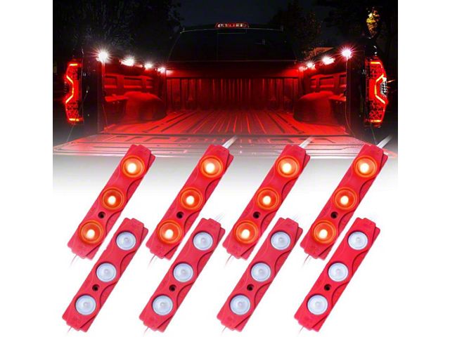 8-LED Rock Light Pod Truck Bed Lighting Kit; Red (Universal; Some Adaptation May Be Required)