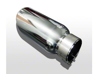 Angled Cut Rolled End Round Exhaust Tip; 4-Inch; Polished (Fits 2.75-Inch Tailpipe)