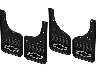 Black Wrap No-Drill Mud Flaps with Bowtie Logo; Front and Rear (20-25 Silverado 2500 HD)